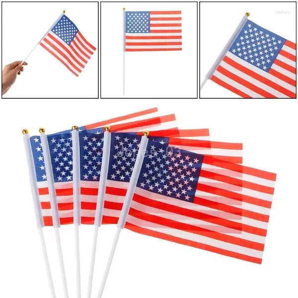 Q6PE 5 Stück Mini-amerikanische US-amerikanische Nationalflaggen, handwinkend, klein für Bannerstangen, Party-Dekoration