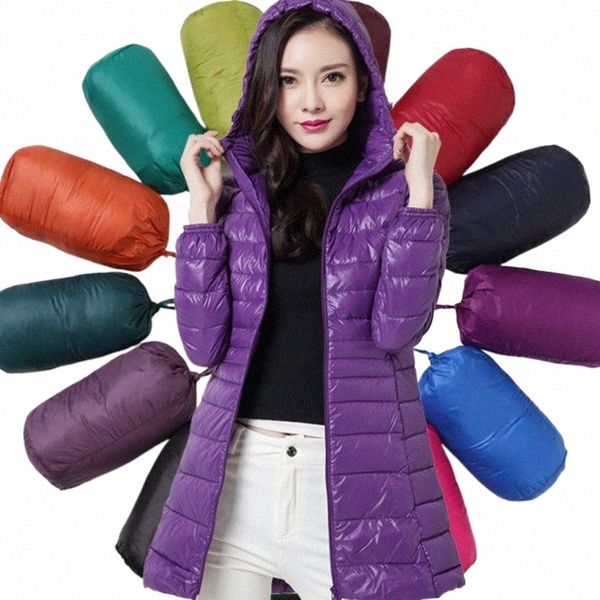 12 Farben Frauen Winter LG Daunenjacken 2023 Neue weibliche ultraleichte dünne beiläufige Mantel Slim Remove Hooded Puffer Parka U8zL #