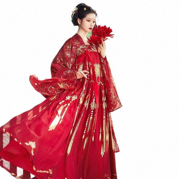Costume da donna rosso Hanfu antico cinese danza popolare tradizionale Dr Tang Dynasty Suit Fata Stage Performance Outfit DN5983 G1Xd #