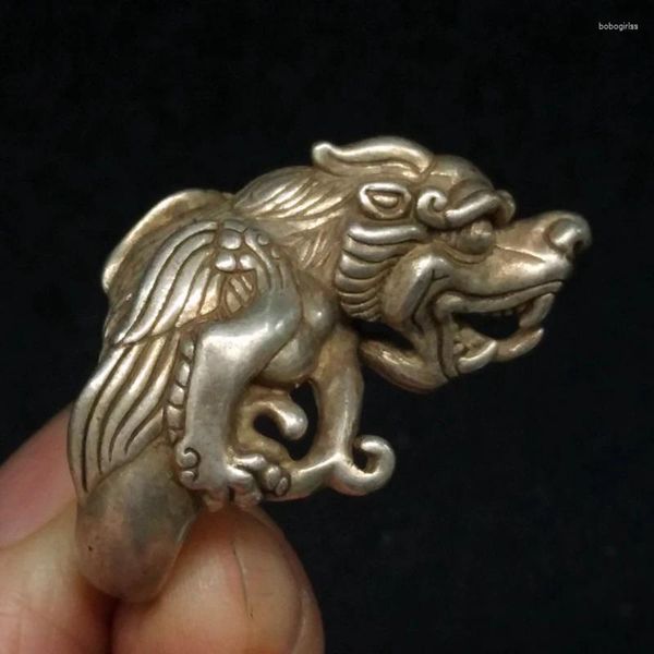 Dekorative Figuren, antike Sammlung, China, Tibet, Silberschnitzerei, Drachenstatue, Ring, wunderbares Geschenk