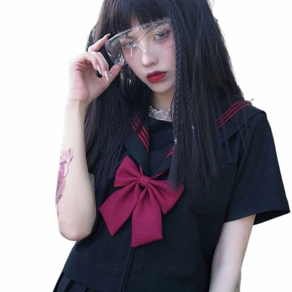 Estudante uniforme cosplay japonês marinheiro outfit escola menina preto saia plissada ternos seifuku marinheiro roupas jk uniforme traje b9iN #