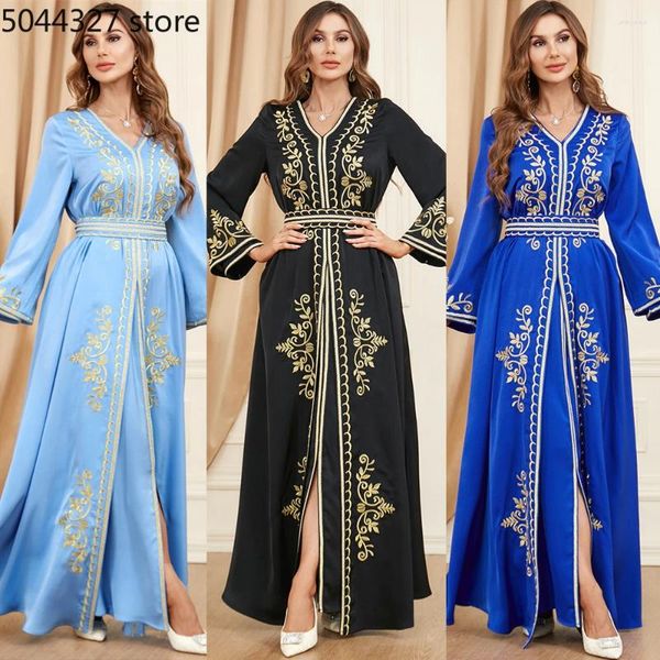 Roupas étnicas 2 peças conjunto marrocos kaftan eid vestido de festa para mulheres vestidos de noite muçulmanos dubai abaya turquia islâmica jalabiya robe