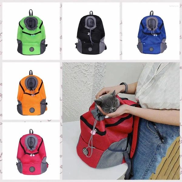 Trasportini per gatti Borsa portatile a doppia spalla Borsa da viaggio per cani all'aperto in nylon multifunzione traspirante frontale color caramello