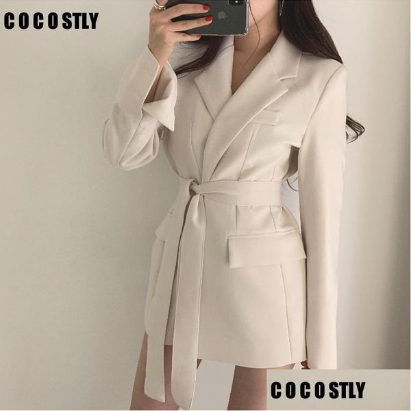 Ternos femininos blazers mulheres 2021 outono mulheres e jaquetas branco blazer longo jaqueta preta capa plus tamanho manga terno gota entrega ap dhvbm