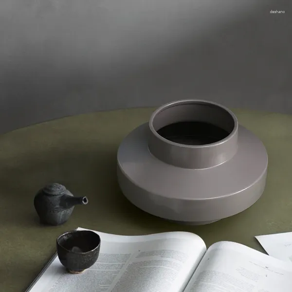 Vases Home Einfache chinesische graue flache bauchige Keramikvase Designer-weiche Porzellandekoration