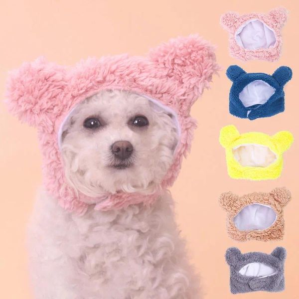 Cão vestuário bonito urso em forma de chapéu para o natal protetor animal de estimação cosplay cabeça desgaste chihuahua cor sólida inverno quente traje acessórios