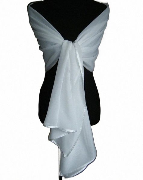 Jaqueta de casamento branca / marfim Chiff Wrap Nupcial Xale SATIN EDGE Wrap Stole Bolero Pmina Tippe Scarf Shrug Z3MJ #