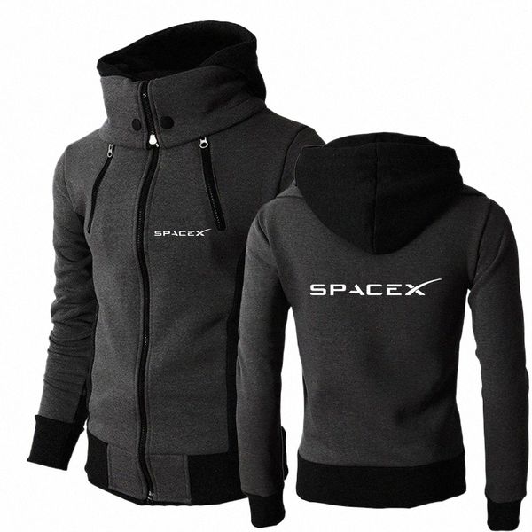 Spacex Space X Logo 2021 Homens Novo Outono Inverno Impressão Jaquetas WR À Prova de Vento Duplo Zíper Hoodies Design Casacos de Gola Alta T2u8 #