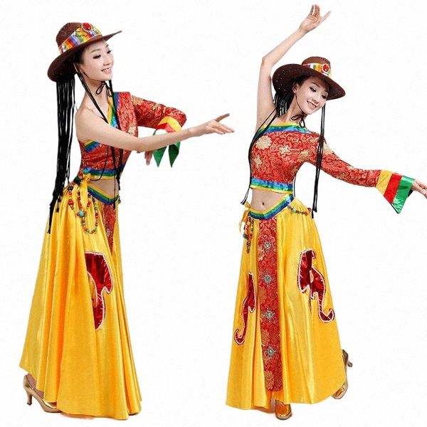Donne Costumi di danza tibetana Bambino Mgolian Dance Costumed Abbigliamento Stage Wear Dance Gonna Abito Costume popolare cinese