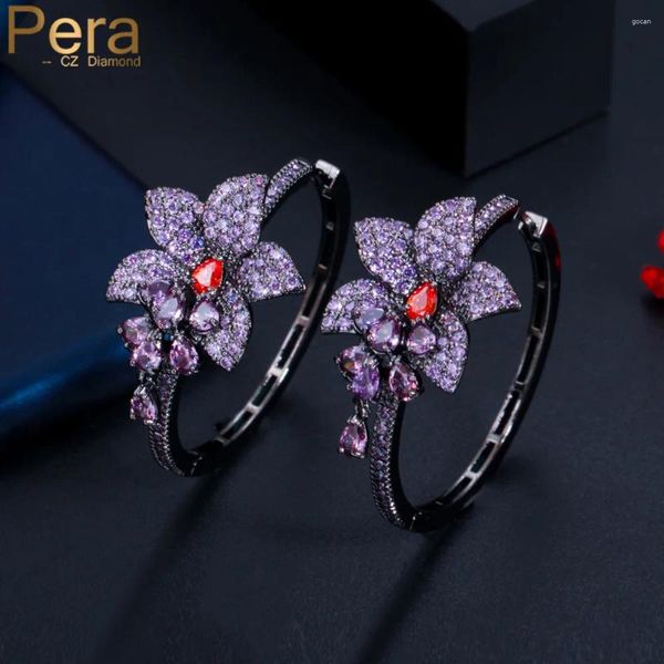 Brincos de argola Pera Flor romântica forma roxa vermelha cz preto cor de ouro tamel breol de círculo grande círculo para mulheres jóias de baile e672