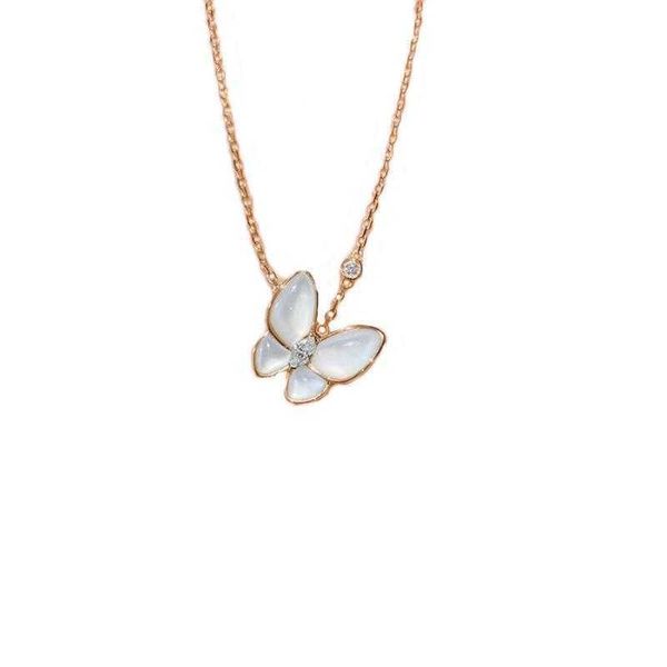 Marca de designer van White Fritillaria Butterfly Colarfly Feminino 925 Sterling Silver Plated 18K Gold rosa Rosa Diamante completo Platinum Clavicle Chain com logotipo