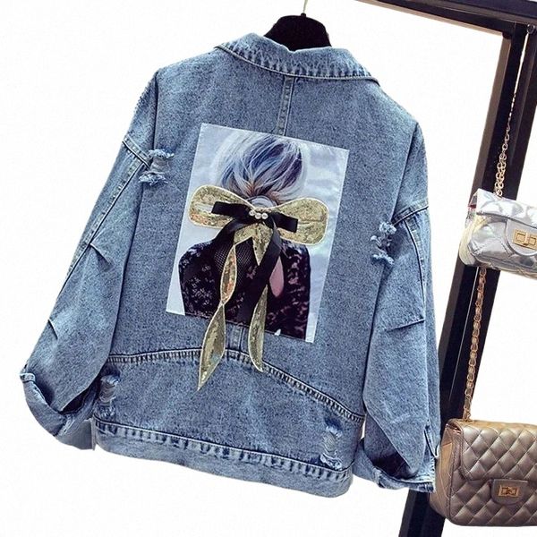 2023 Frühling Herbst Neue Denim Jacke Frauen Kurzen Absatz Schlank Abnehmen Loch Gestickte Denim Weibliche Kleidung Mantel L118 592p #