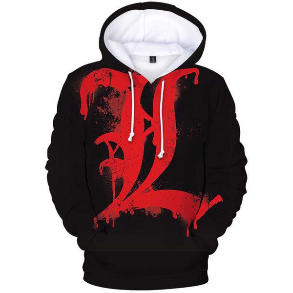 Camiseta masculina com capuz Death Note 3d colorida