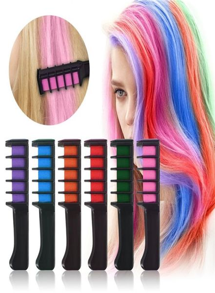 Set di mini gessetti per capelli da 6 pezzi per scatola, colore temporaneo per capelli con design a pettine, regalo di compleanno per ragazze3435859