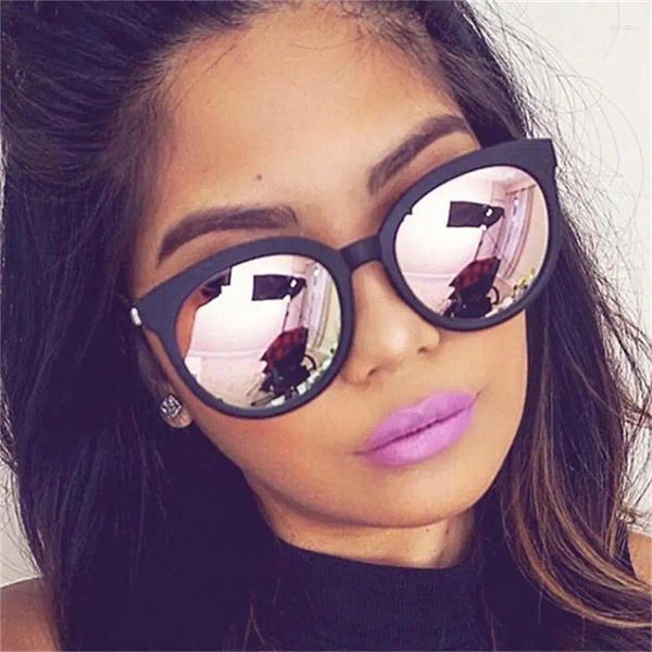 Óculos de sol moda rosa espelho feminino marca designer grande quadro retro quadrado óculos de sol bonito feminino reflexivo óculos uv400
