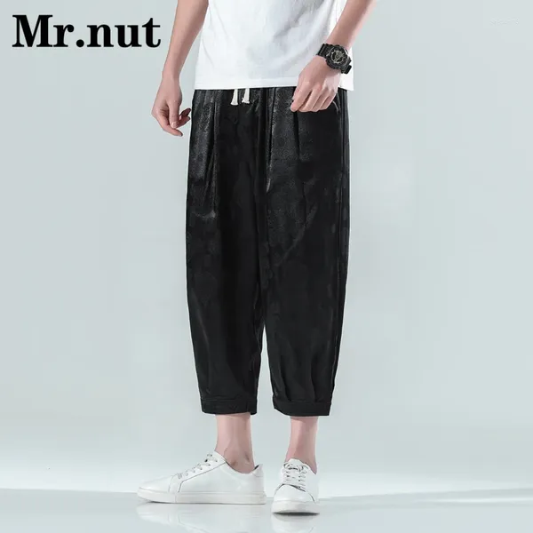 Pantaloni da uomo Abbigliamento da uomo in seta di ghiaccio Harem Estate Pantaloni larghi in cotone e lino casual Jogger Pantaloni larghi alla moda Harajuku