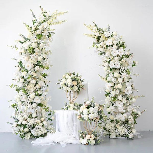 Flores decorativas por atacado evento arranjo de seda suporte de metal artificial para arco de casamento