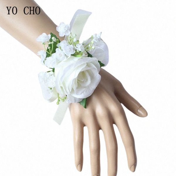 yo CHO Rosas de Seda Artificial Branco Nupcial Pulso Frs Dama de Honra Pulso Corsage Pulseiras Suprimentos Noivo Boutnieres Casamento 66ER #