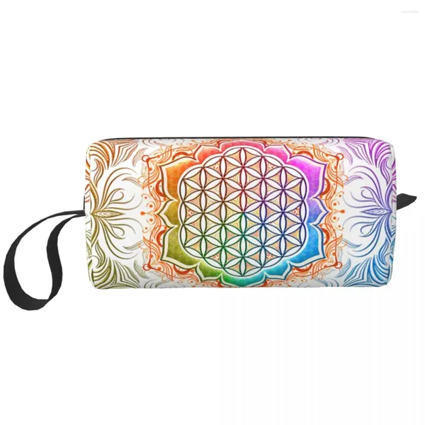 Borse portaoggetti Fiore della vita Borsa da viaggio per cosmetici Lotus Donna Geometria sacra Mandala Trucco Organizer da toilette Lady Beauty Dopp Kit