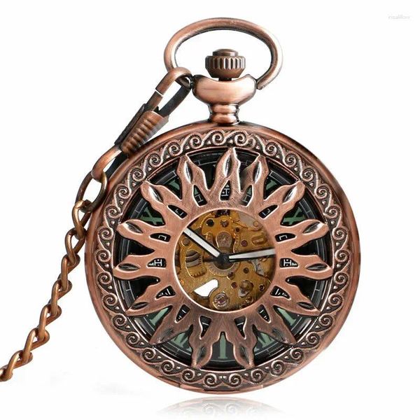 Orologi da tasca Arrivo cassa tono rame rosso movimento a carica automatica orologio meccanico da uomo con catena bel regalo