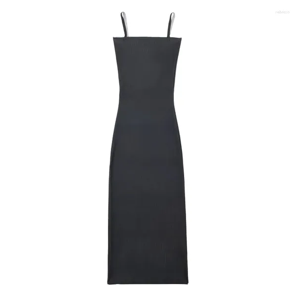 Casual Kleider 2024 Herbst Sexy Mädchen Elastische Dünne Gestrickte Hosenträger Kleid Gerade Kragen Backless Midi Rock