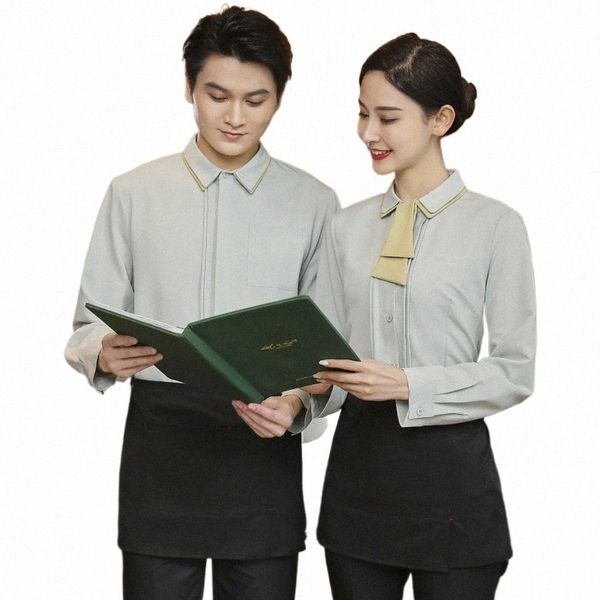 Garçom Workwear Camisa Restaurante Café Milk Tea Shop Fi Slim-Fitting Roupas de Trabalho Logo Lg Manga Mulheres w8hR #