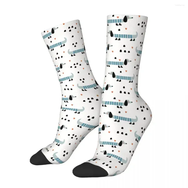 Meias masculinas meia louca para homens bonito dachshunds em branco hip hop vintage dachshund cão sem costura padrão impresso meninos tripulação casual presente