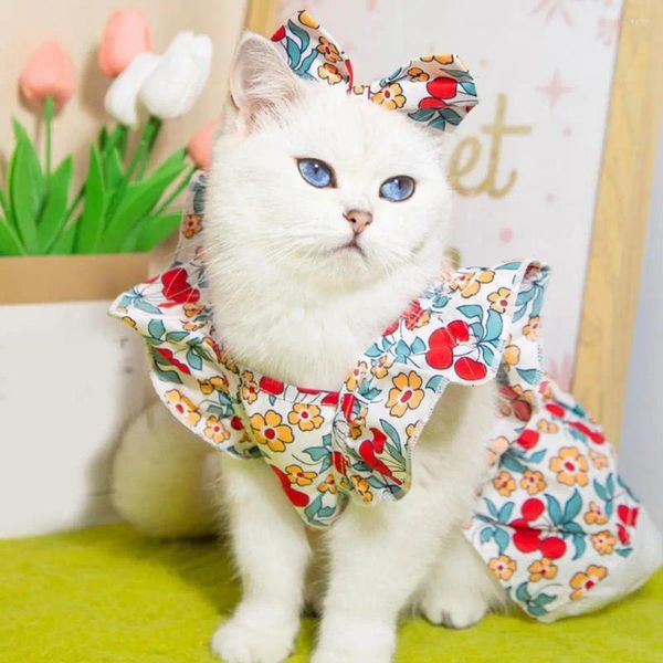 Abbigliamento per cani Decorazione con fiocco Costume da principessa Abito da principessa Set con maniche Copricapo Stampa floreale Gatto Estate per animali domestici pelosi