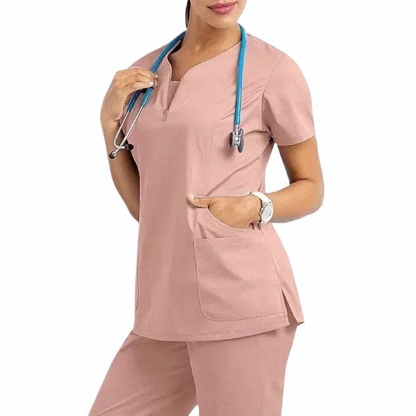 Enfermeira Mulheres Casual Manga Curta Vestuário Top Phcy Trabalhando Médico Hospital Médico Uniforme de Enfermagem com decote em V Jogger Q7kK #