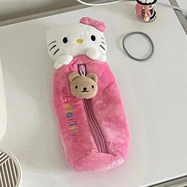 Sacos de armazenamento Kawaii Plush Papelaria Saco Menina Estudante Dos Desenhos Animados Caneta Grande Capacidade Estudantes Material Escolar Presentes de Aniversário