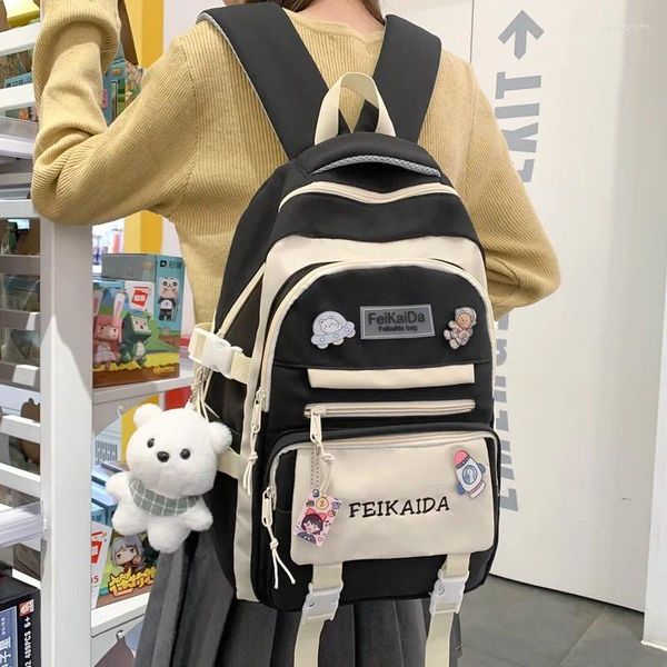 Sacos escolares 2024 primavera coreana rua tendência contraste cor saco de livro fresco e bonito casual carta mochila