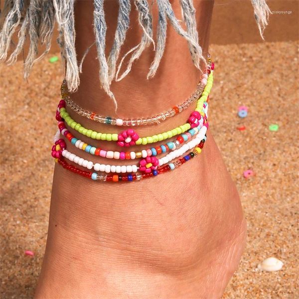 Fußkettchen Mode Handgemachte Blume Perlen Für Frauen Sommer Strand Knöchel Armband Fuß Bein Kette Weibliche Mädchen Urlaub Schmuck Geschenke