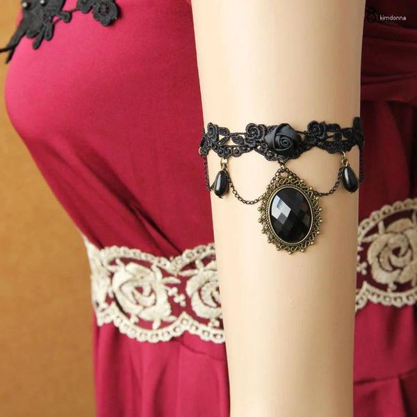 Charme Pulseiras Pulseira Para Mulheres Senhoras Handmade Rose Flor Preto Lace Beads Drop Arm Band Braçadeira Armlet Gótico Dança Vintage Moda