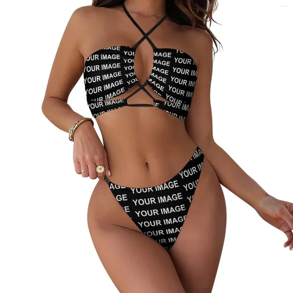 Roupa de banho feminina sua imagem personalizado conjunto de biquíni sexy feito sob encomenda design tanga maiô surf elegante beachwear