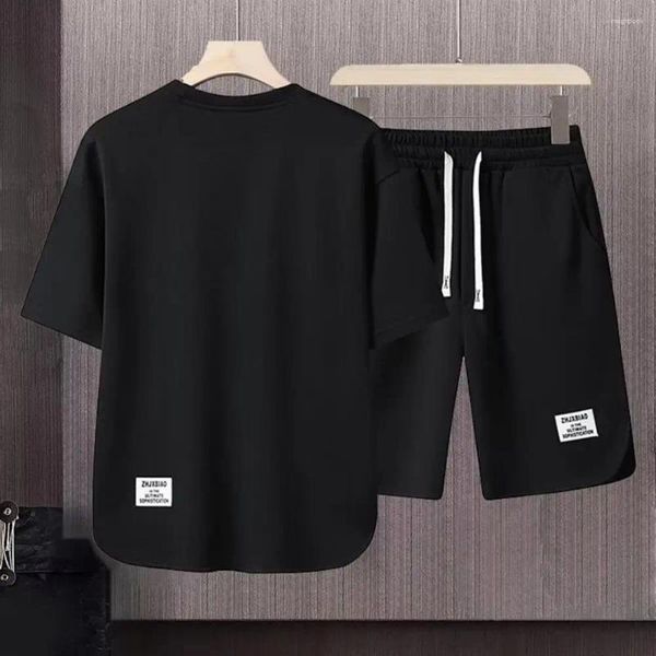 Fatos de treino masculinos 2 Pçs/set Sportswear T-shirt Shorts Set Cor Sólida Mangas Curtas Outfit Cintura Elástica Seda Gelo Retro Homens Esporte Top