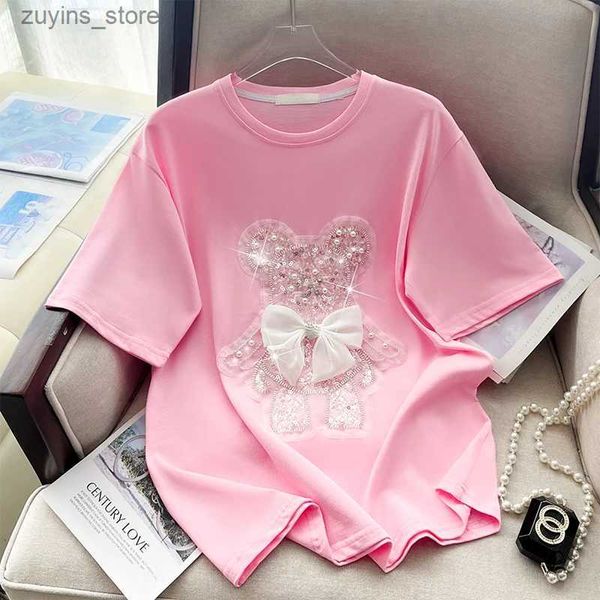 T-shirt da donna Diamond Bear T-shirt da donna Donna Harajuku Abbigliamento Grafica Estate rosa Top Y2K T-shirt da donna Streetwear T-shirt a maniche corte 2XL24329