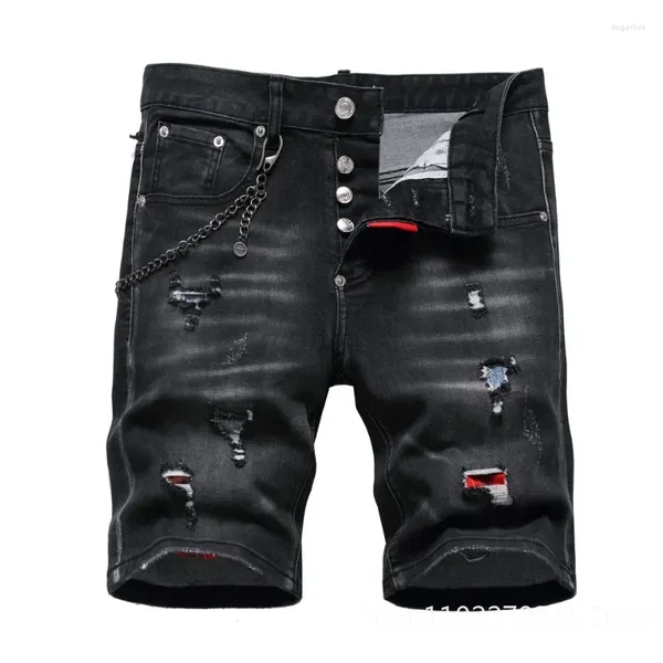 Jeans da uomo Pantaloncini di jeans neri da uomo Fori maschili estivi Vestibilità elasticizzata di alta qualità Strappato Taglia 44