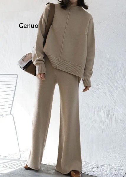 Pantaloni a due pezzi da donna Set in cashmere Top e tuta invernale da donna coreana Casual 2 set di abiti