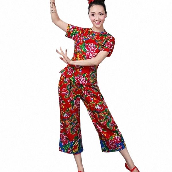 Chinesischer Volkstanz Kleidung Hosenanzüge S Trommel Fan Tanzkleidung Outfit Leistung Chinesischer Tanz S FF1140 Z9zy #