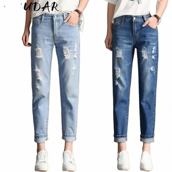 2024 Fi nuove donne a vita media fidanzato jeans strappati con buco grande pantaloni casual in denim High Street sexy jeans a matita vintage y2k 13xI #