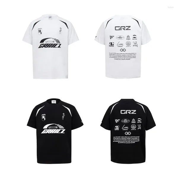 Herren T-Shirts GRAILZ Vintage Jersey Racing Logo Print T-Shirt Weiß Schwarz Herren Damen Trendy Kurzarm