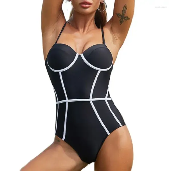 Damenbadebekleidung 2024 Schwarzer Bikini-Badeanzug Sexy Frauen Böhmische Badebekleidung Gepolsterter Badeanzug Brasilianischer Sommerurlaub für Frauen