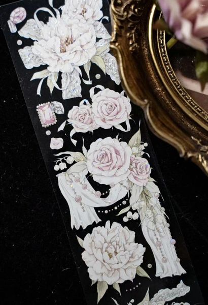 Confezione regalo Nastro PET Washi floreale vintage con rose rosa vintage per la creazione di biglietti per pianificatori Adesivo decorativo per piani di scrapbooking fai da te