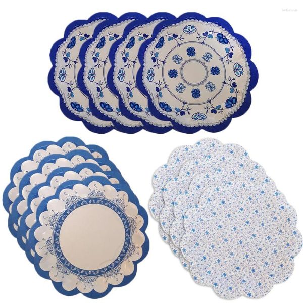 Louça descartável 12pcs placas de papel chinesas festa de porcelana azul e branca para reuniões em casa