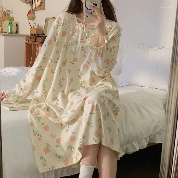 Mulheres sleepwear estudante casa roupas mulheres sleepshirts 2024 meninas primavera outono manga longa nightdress feminino bonito doce princesa