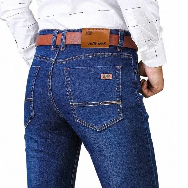Jeans elasticizzati aderenti aderenti da uomo classici autunnali Busin Pantaloni casual a gamba dritta in denim Cott Pantaloni maschili neri blu r15a #