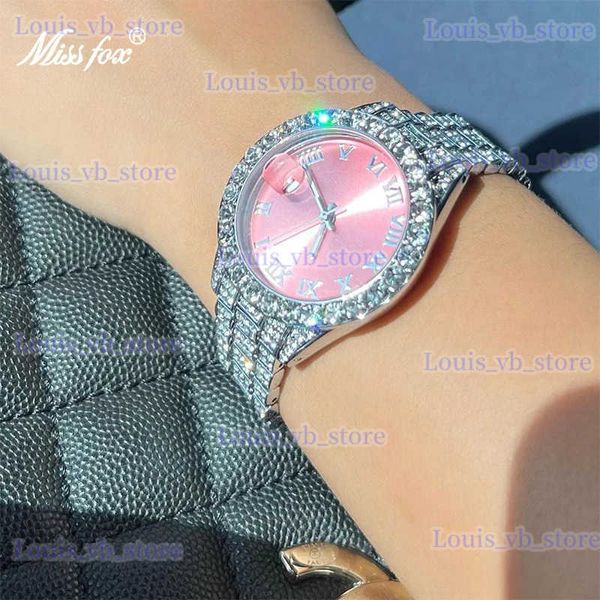 Outros relógios Missfox rosa mulheres luxo pequeno rosto elegante quartzo es para senhoras olhar gelado festa jóias mini babe tão bonito relógio de braço t240329