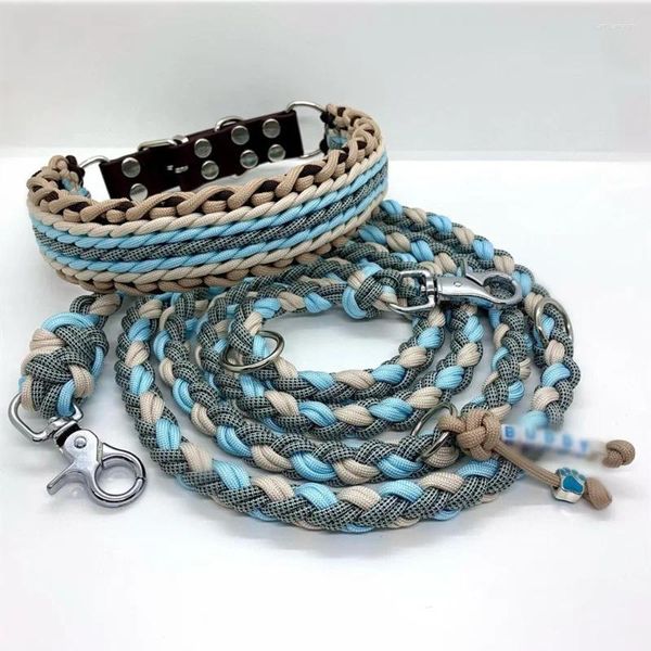 Hundehalsbänder aus strapazierfähiger Baumwolle, reflektierend, geflochten, Bungee-Training und Spazierengehen, Jacquard, hochwertiges Luxus-Paracord-Halsband, Leinen-Set für Haustiere