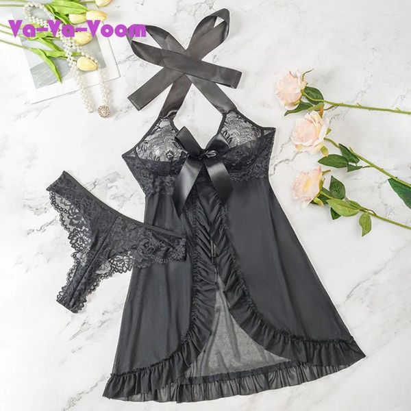 BRAS SETS LADIES 'SEKSİ SLIFWEAR Porno Dantel Erotik Nightgowns Temptation Aracting Kadınlar Şehvetli Kısa Bra Thong Takım Perspektif Pijamalar