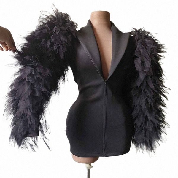 Schwarze Pelzärmel Prom Mini Dres Frauen Party Festival Outfit Geburtstag Feiern Dr. Bühnenshow Gogo Tanzkostüm XS7081 11d4 #